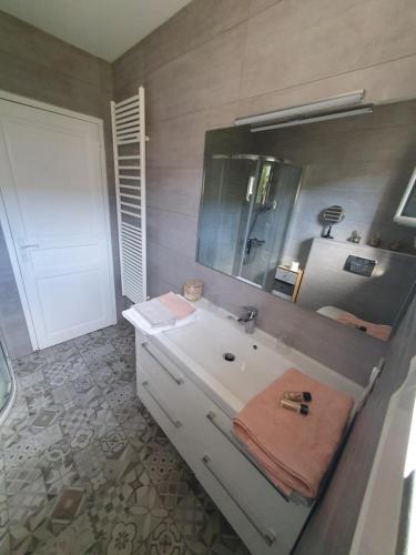 蒙特艾克斯Le Cœur de la petite Cisse的浴室设有白色水槽和镜子