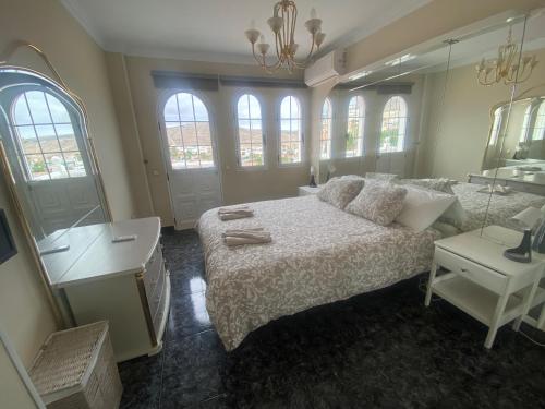 大加那利岛拉斯帕尔马斯Villa Ivanlore的一间卧室配有一张床和一面大镜子