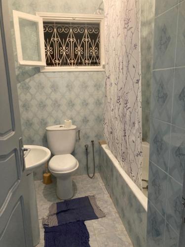 拉马萨Maison Avec Jardin Garage的浴室配有卫生间、盥洗盆和淋浴。