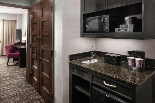 阿林顿Embassy Suites by Hilton Crystal City National Airport的酒店客房设有水槽和微波炉