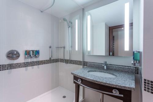 科比希尔顿科比汉密尔顿酒店的一间带水槽和镜子的浴室