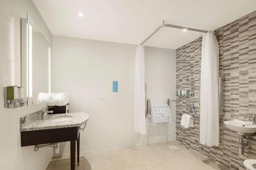 斯丹斯达蒙费雪特伦敦斯坦斯特德机场希尔顿汉普顿酒店的一间带水槽和淋浴的浴室