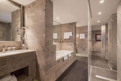 海牙海牙希尔顿酒店的带浴缸、水槽和淋浴的浴室