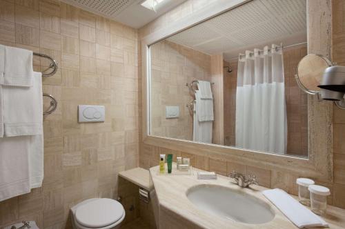 菲乌米奇诺希尔顿罗马机场酒店的一间带水槽、卫生间和镜子的浴室