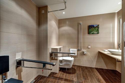 达沃斯达沃斯希尔顿花园酒店的一间带卫生间和水槽的浴室