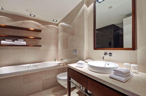 雷克雅未克希尔顿雷克雅未克诺帝卡酒店的带浴缸、卫生间和盥洗盆的浴室