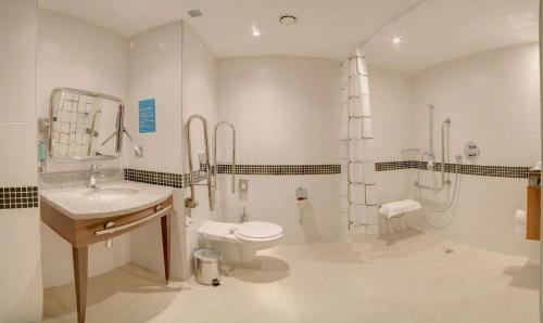 乌法乌法汉普顿希尔顿酒店的一间带水槽、卫生间和淋浴的浴室