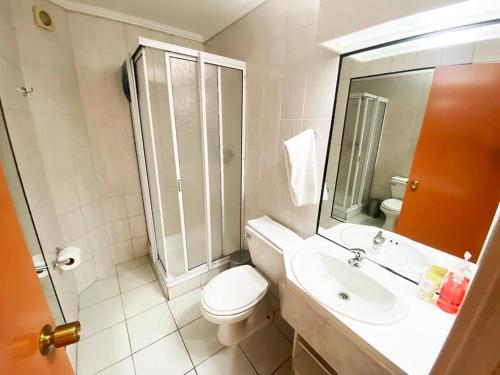 特木科提尔拉德尔苏尔酒店的一间带卫生间、水槽和镜子的浴室