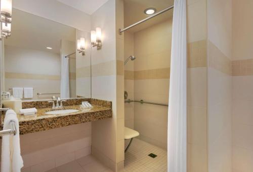 埃尔塞贡多LAX埃尔塞贡多希尔顿花园旅馆的一间带水槽和淋浴的浴室