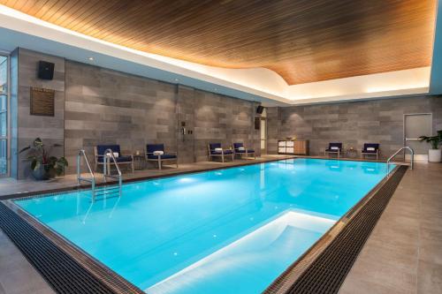 波特兰杜尼维波特兰希尔顿酒店的在酒店房间的一个大型游泳池