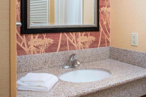 皮奥里亚皮奥里亚万怡酒店 的浴室水槽配有毛巾和镜子