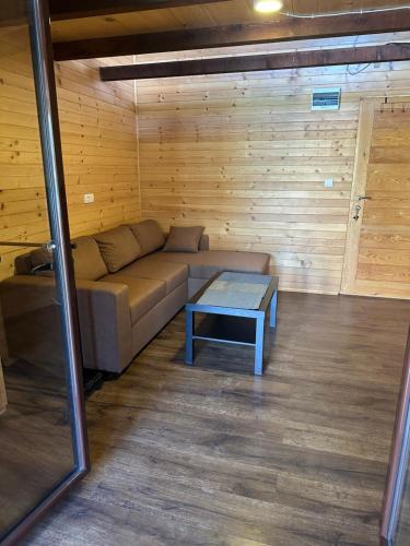 乌尔齐尼Tiny House Ada Bojana的带沙发和咖啡桌的客厅