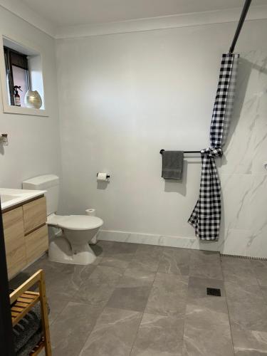 ClermontClermont Guest House - Pet friendly的一间带卫生间和淋浴帘的浴室