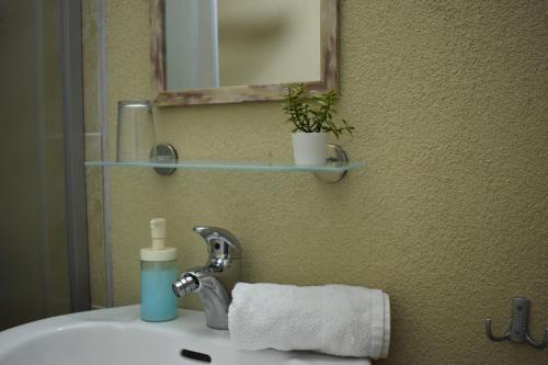 斯塔多伊兰B&B apartments的浴室水槽配有镜子和毛巾