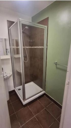 诺丁汉Flat in Nottingham的浴室里设有玻璃门淋浴