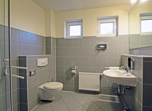 瓦伦Hotel Zur Sonne的一间带卫生间和水槽的浴室