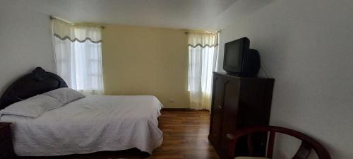 派帕villa concha的一间卧室配有一张床和一台平面电视