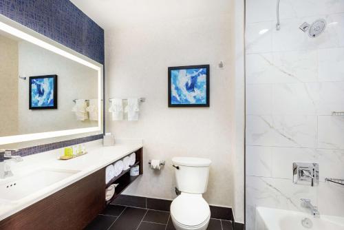 波莫纳波莫纳希尔顿逸林酒店的浴室配有卫生间、盥洗盆和淋浴。