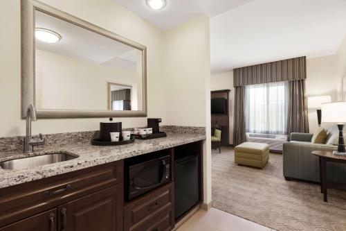 圣贝纳迪诺圣贝纳迪诺汉普顿套房酒店的酒店客房设有水槽和镜子