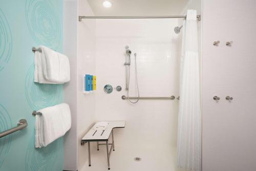 巴尔的摩Tru By Hilton Baltimore Harbor East的带淋浴和盥洗盆的浴室