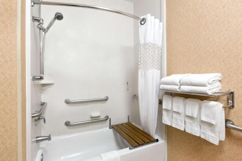 休斯顿休斯顿布鲁克购物中心汉普顿酒店的带浴缸和毛巾的浴室