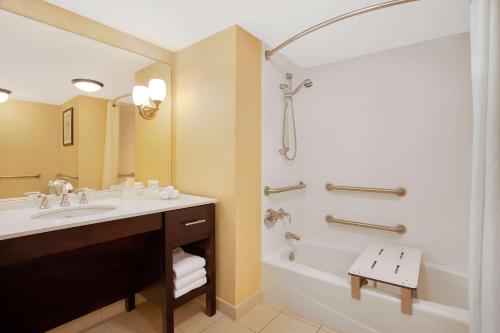 坦帕坦帕布兰登希尔顿惠庭套房酒店的一间带水槽、浴缸和淋浴的浴室