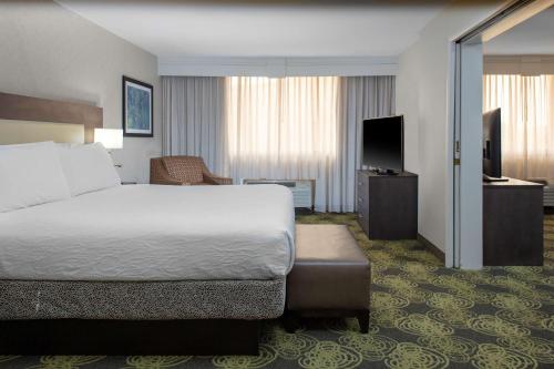 阿林顿里根国家机场希尔顿花园酒店的酒店客房,配有床和电视
