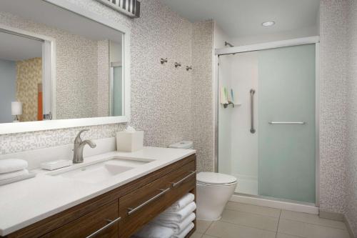 怀特马什巴尔的摩/白色沼泽希尔顿欣庭套房酒店的一间带水槽、卫生间和淋浴的浴室