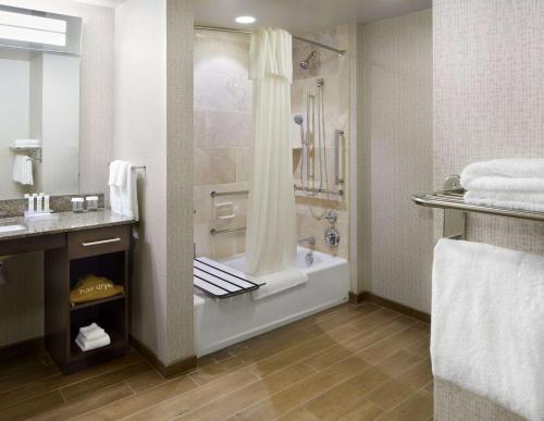 月球乡匹兹堡机场/罗宾逊广场区希尔顿霍姆伍德套房酒店的带淋浴、浴缸和盥洗盆的浴室