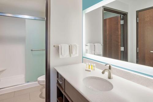 伊代纳Homewood Suites By Hilton Edina Minneapolis的一间带水槽、卫生间和镜子的浴室