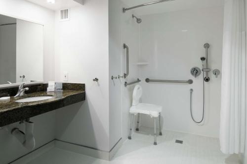 孟菲斯孟菲斯-贝亚勒街汉普顿套房酒店的白色的浴室设有水槽和淋浴。