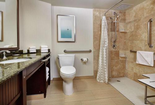 圣地亚哥Embassy Suites by Hilton San Diego La Jolla的浴室配有卫生间、淋浴和盥洗盆。