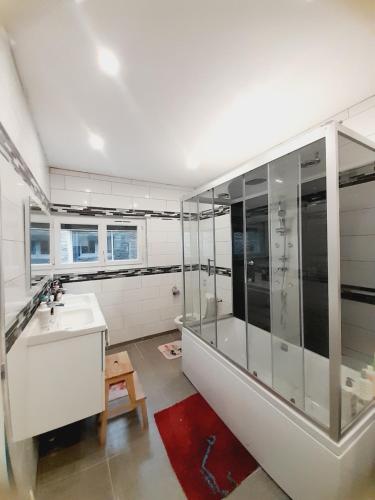 迪耶普Une chambre de 20m2 dans une maison habiter的一间带大型淋浴和盥洗盆的浴室