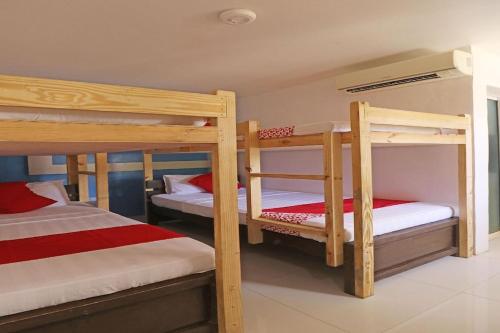 邦劳Villa Tomasa Beach Resort Panglao的房屋内带三张双层床的房间