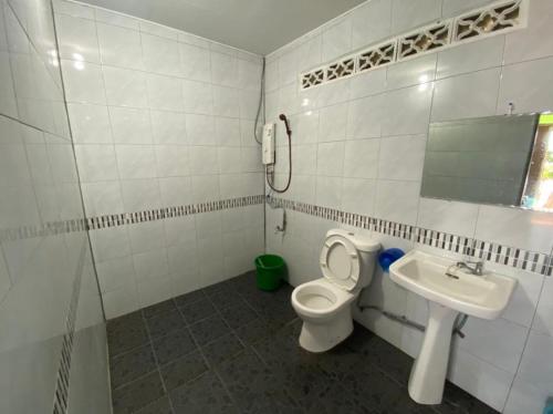 刁曼岛Sri Sentosa Chalet的一间带卫生间和水槽的浴室