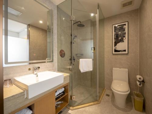 无锡格林东方蠡湖鼋头渚风景区酒店的一间带水槽、淋浴和卫生间的浴室