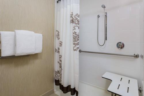 休斯顿休斯顿市中心/会议中心原住客栈的带淋浴和浴帘的浴室