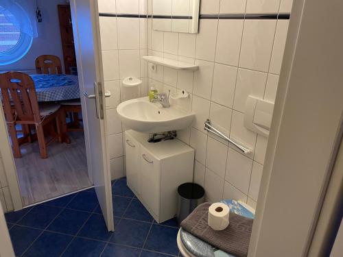 科瑟罗Seeblick Wohnung 112 mit Ostseeblick的一间带水槽和卫生间的小浴室