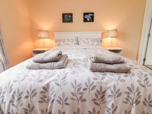 恩尼斯Meadow View的一间卧室配有一张大床和两盏灯