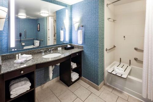 圆石城Homewood Suites by Hilton Austin/Round Rock的一间带水槽、浴缸和镜子的浴室
