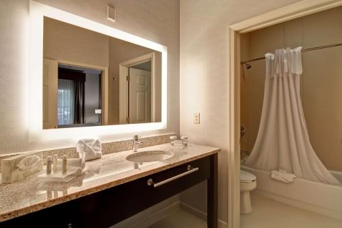 克兰福德Homewood Suites by Hilton Newark-Cranford的一间带水槽、卫生间和镜子的浴室