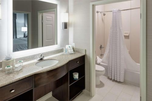 莫沃希尔顿马瓦家木套房酒店的一间带水槽、卫生间和淋浴的浴室