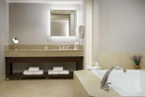 科罗拉多斯普林斯希尔顿逸林科罗拉多温泉酒店的浴室配有盥洗盆和浴缸。