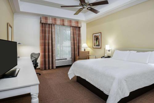 麦卡伦麦卡伦机场希尔顿花园酒店的酒店客房,配有床和电视