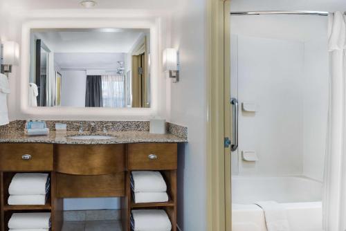 凤凰城凤凰城地铁中心霍姆伍德套房酒店的一间带水槽、镜子和淋浴的浴室