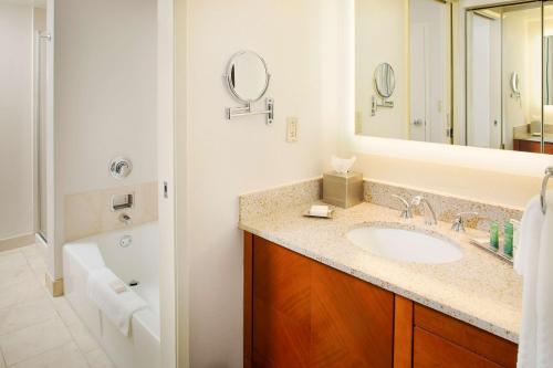 亚特兰大希尔顿亚特兰大套房酒店的一间带水槽和镜子的浴室
