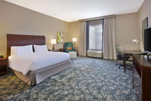 诺维诺维/底特律希尔顿花园酒店的大型酒店客房,配有一张床和一张书桌