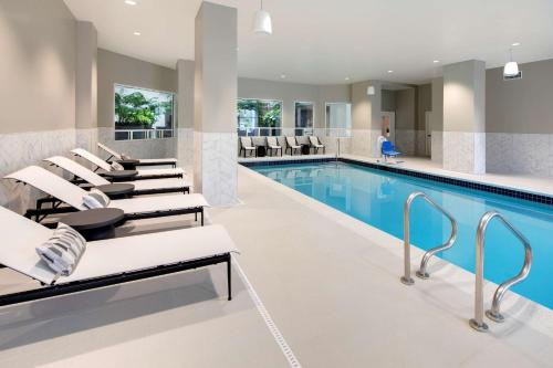圣拉斐尔Embassy Suites by Hilton San Rafael Marin County的游泳池旁带躺椅的游泳池