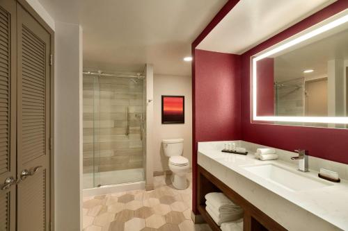 凤凰城Embassy Suites by Hilton Phoenix Downtown North的一间带水槽、卫生间和镜子的浴室