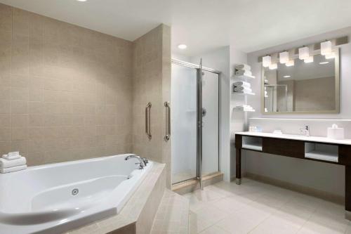 法明维勒布鲁克长岛汉普顿酒店的带浴缸、淋浴和盥洗盆的浴室